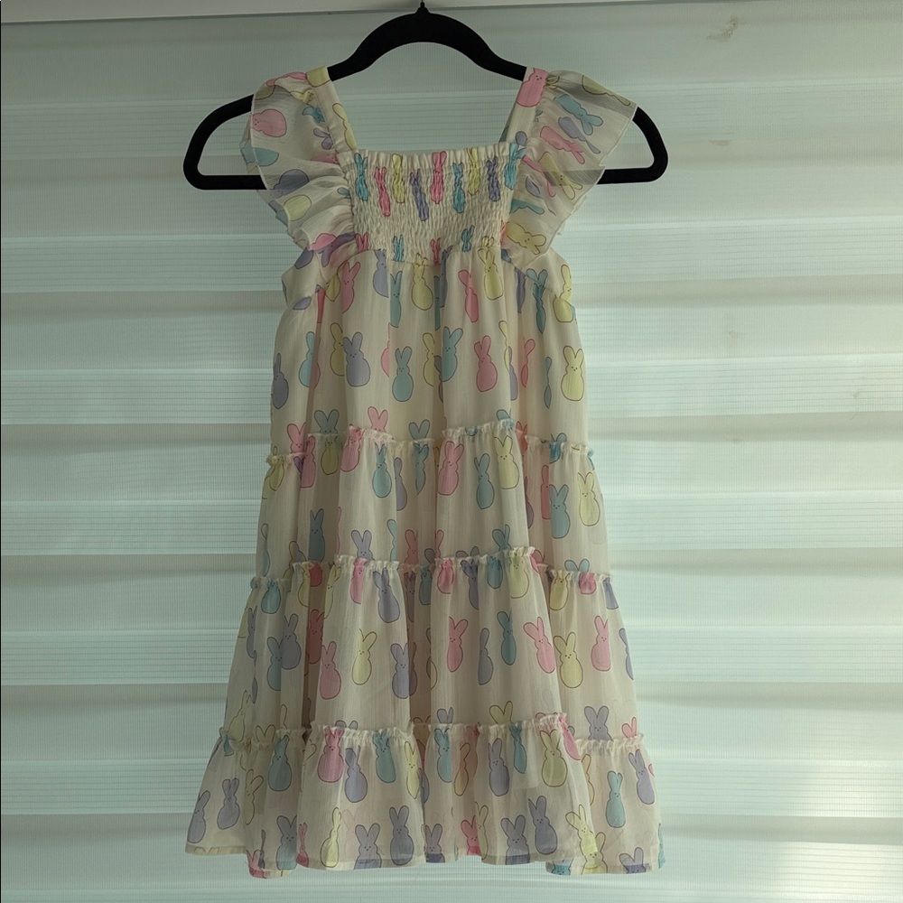 cheeky plum Cream Tiered Dress with Pastel Bunny Print